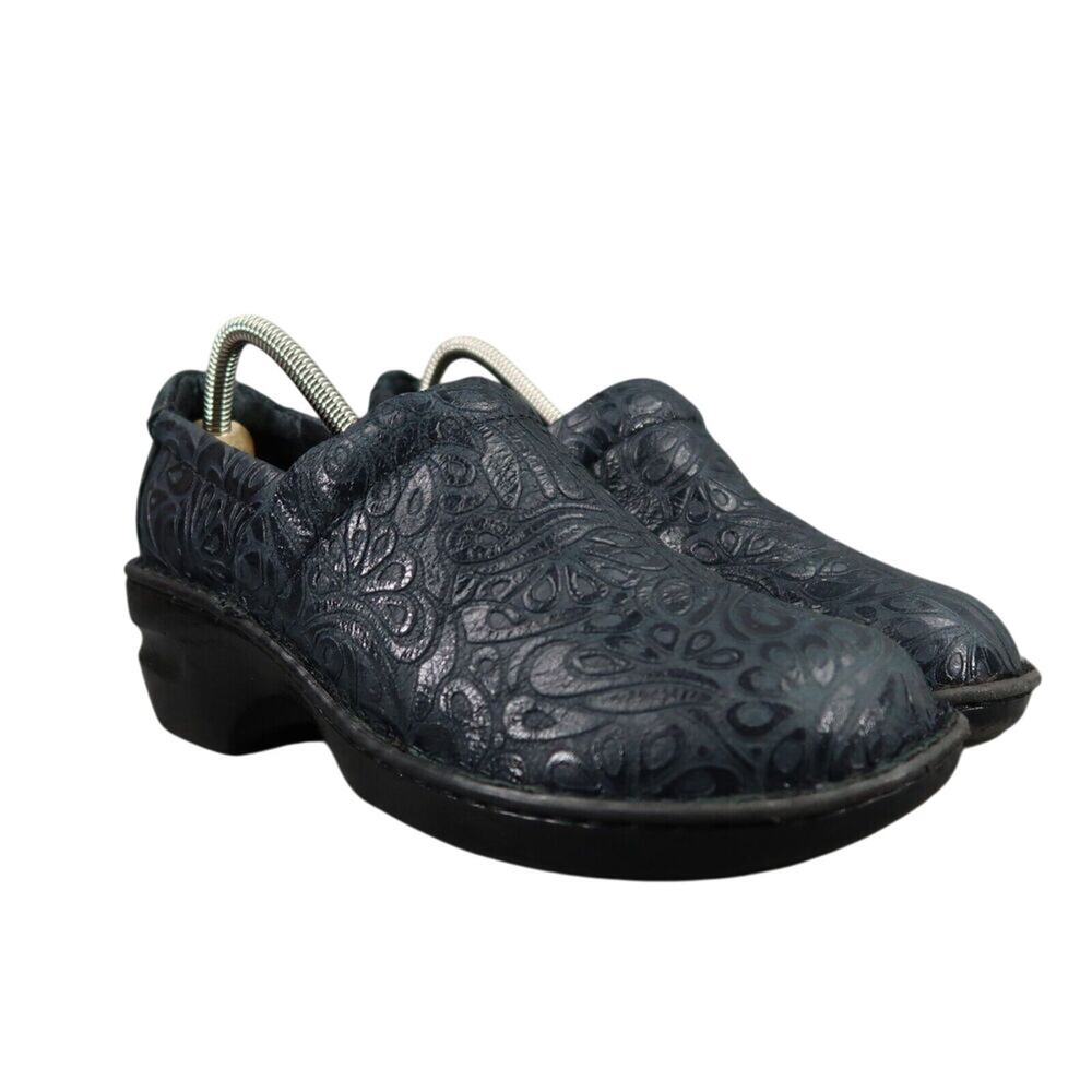 Born Concept Shoe Women 9.5 Boc Clog Slip On Peggy Leather Embossed Comfort Blue